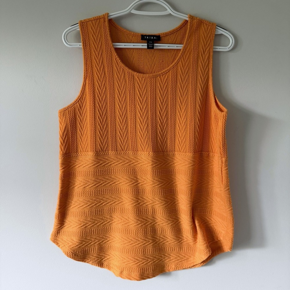 Tribal Orange Chevron Cable Knit‎ Sleeveless Tank Top Med Summer Bright Vacation
